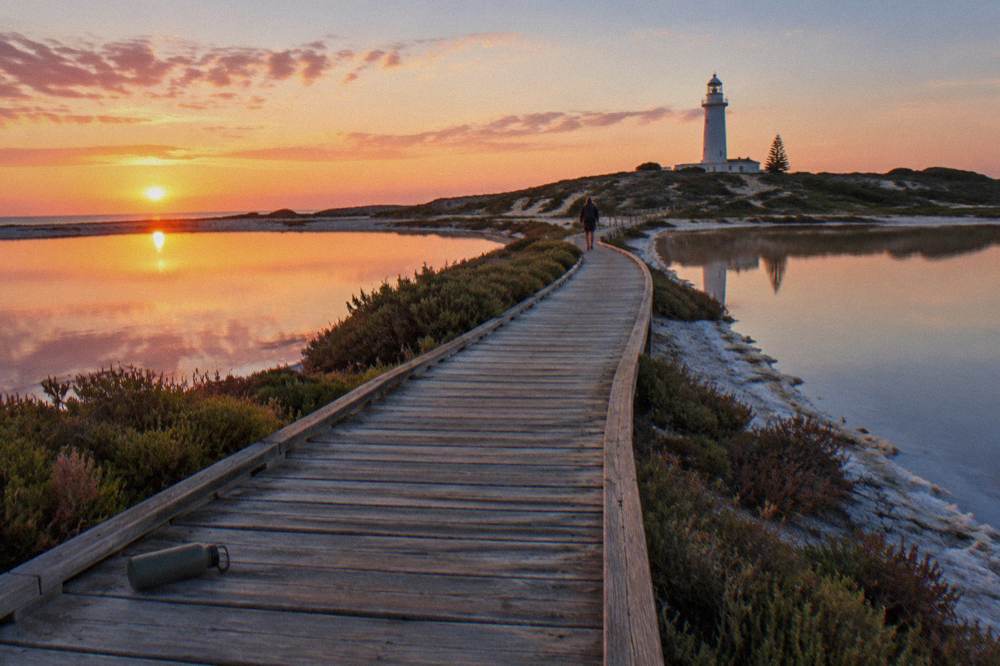 Trail boardwalk through salt lakes at Rottnest Island