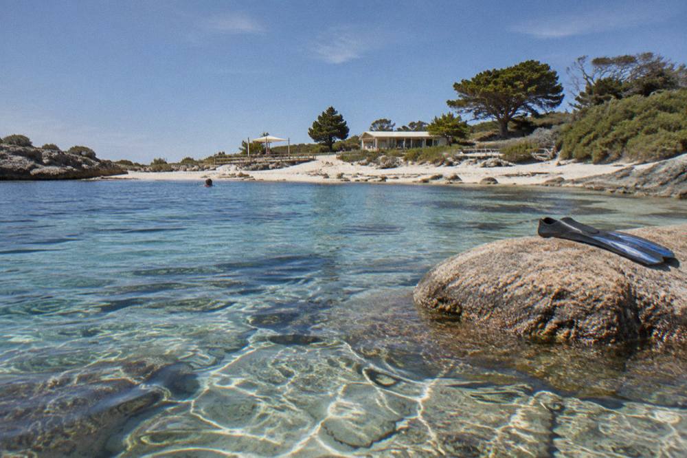 Clear turquoise water over shallow reef at a sheltered Rottnest Island bay